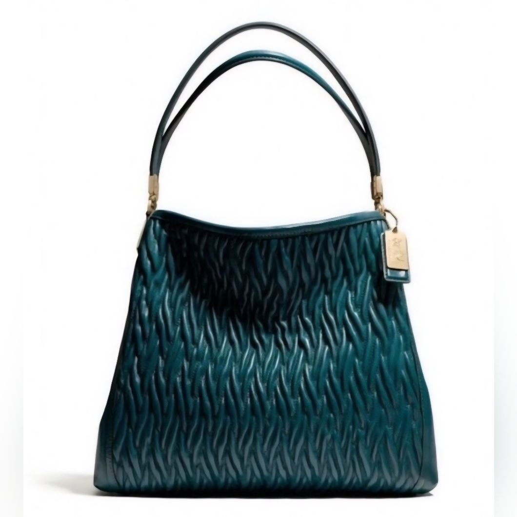 Coach 2013 Madison Phoebe Teal Gathered Twist Leather Shoulder Bag